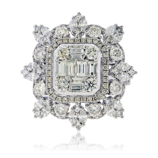Designer Cluster Diamond Ring - 18K White Gold